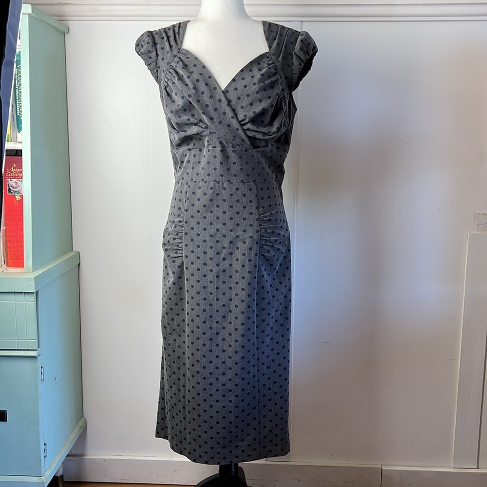 STOP STARING Grey and Navy Blue Polka Dots Dress 1940s Pinup Style